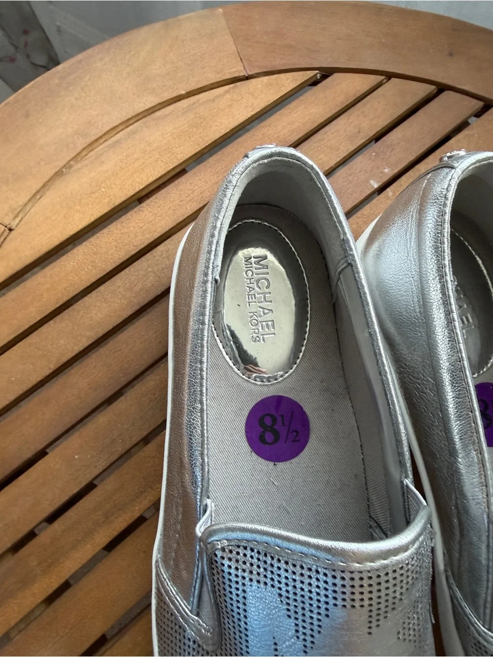 Michael Kors Silver Perforated Slip-On Loafers Size 8.5